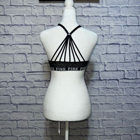 Victoria's Secret PINK Push-Up Black/Pink Lace Front Close Bra UW Strappy - Picture 3 of 7